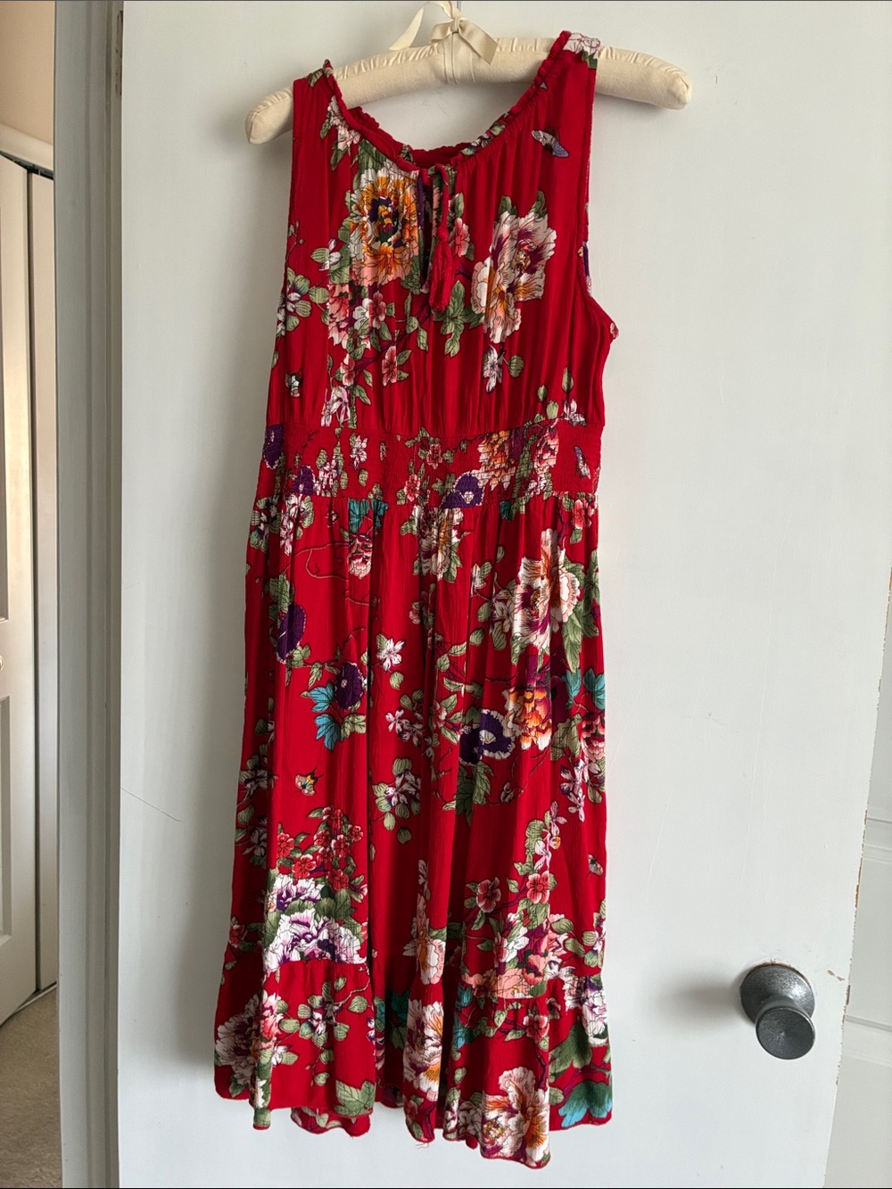 Red Floral Sleeveless SunDress, size large